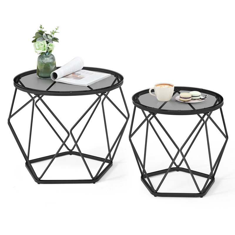 Alieya Glass Top Frame Nesting Tables, Black