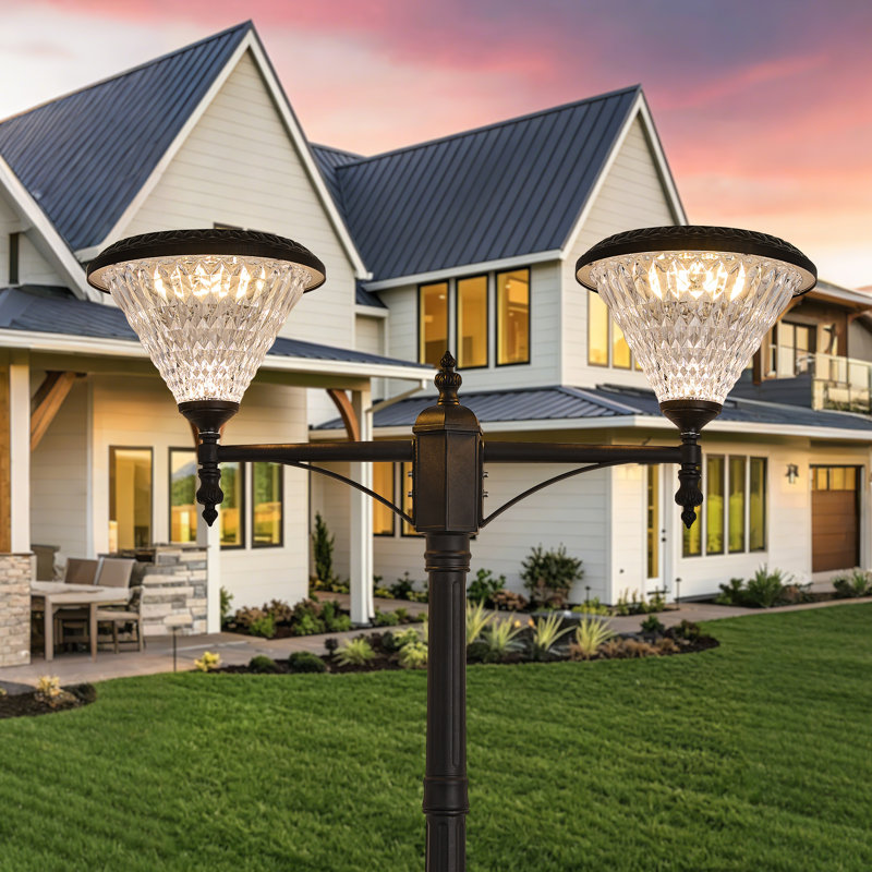 Lampadaire solaire d'extérieur à 2 têtes