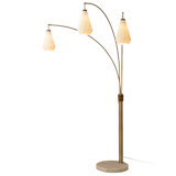 Concord Bone Porcelain Shade 3 Light Arc Floor Lamp - 85", Weathered Brass & Walnut, Dimmer Switch