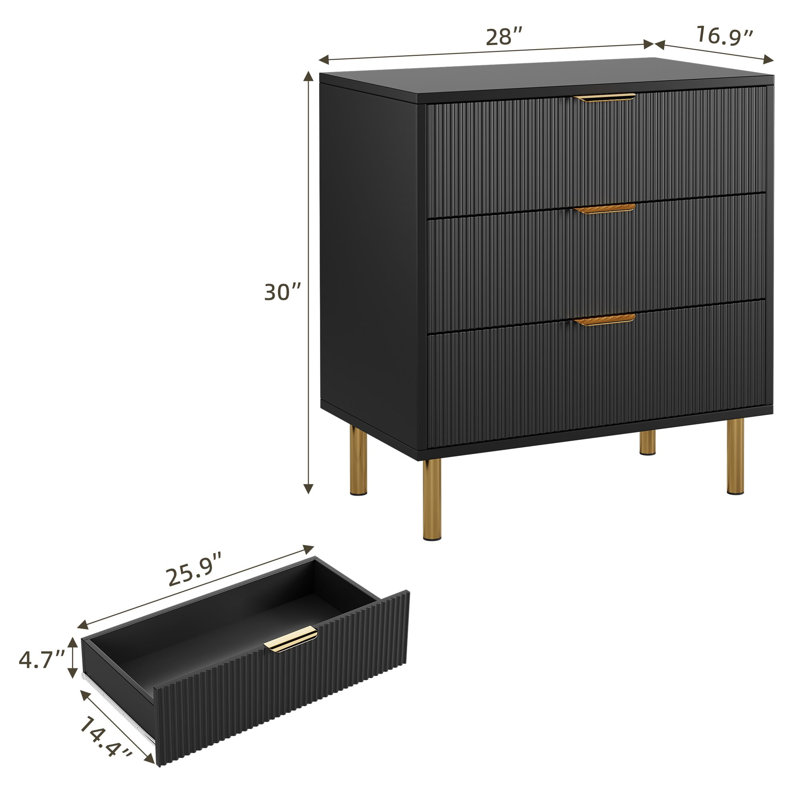 71.1cm W 3 - Drawer Chest of Drawers, Black