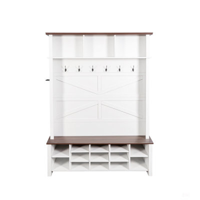 Farmhouse 4-In-1 Hall Tree With 6 Hooks, Adjustable Shelves, And 16 Compartments For Entryway Storage