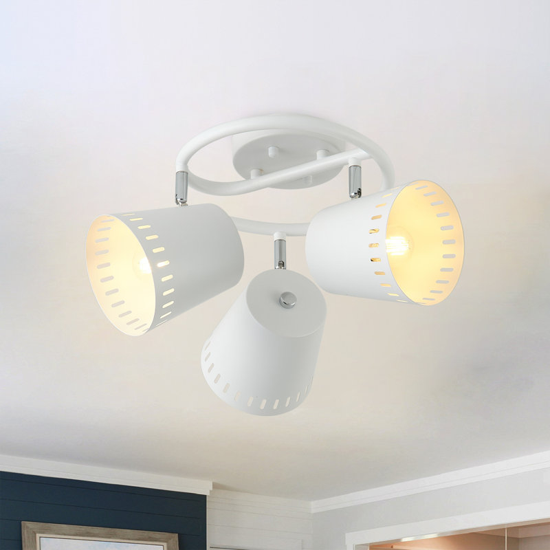 3-Light White Metal Flush Mount Ceiling Light, E26 Base, Dimmable, ETL Certified