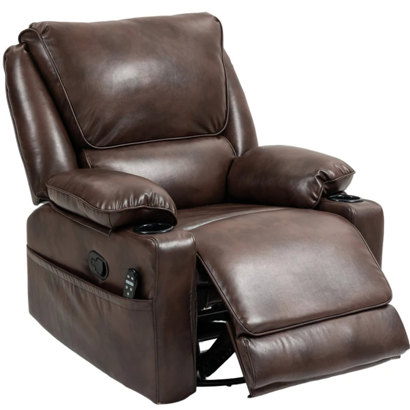 Fauteuil inclinable de massage avec télécommande pour repose-pieds et chaise berçante pivotante surdimensionnée, brun, Brun