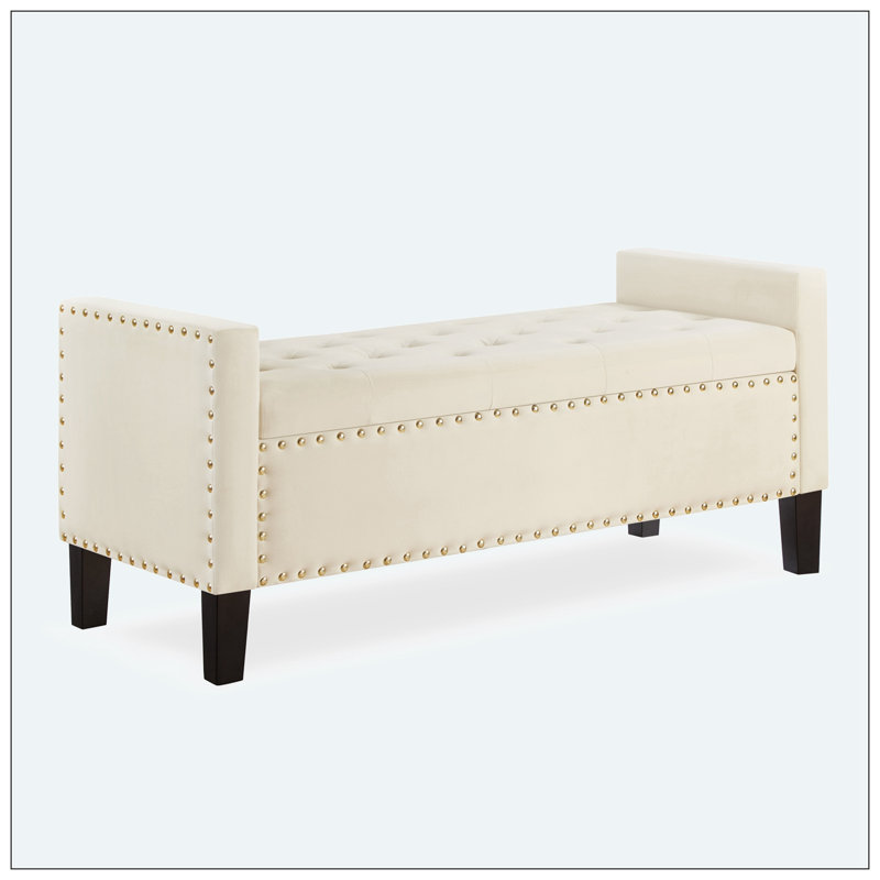 Hasaun Velvet Upholstered Storage Bench, Cream