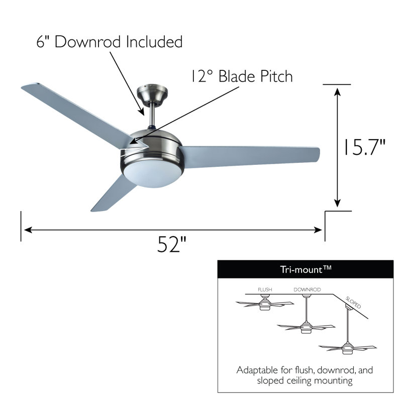 Farmingville 52'' Ceiling Fan with Light Kit, Satin Nickel with Silver Blade, Wall Control