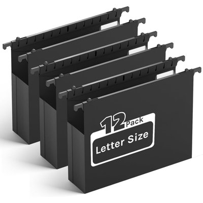 12 Pack Heavy Duty Letter Size Plastic Hanging File Folders, 2 Inch Expandable Reinforced Hanging Organizer with Tabs for Home Office File Cabinet Storage