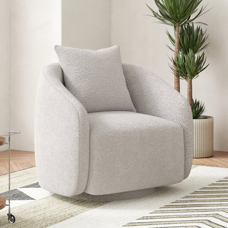 Fauteuil demi-tonneau pivotant l 28,5 po Bashar, Boucle gris clair