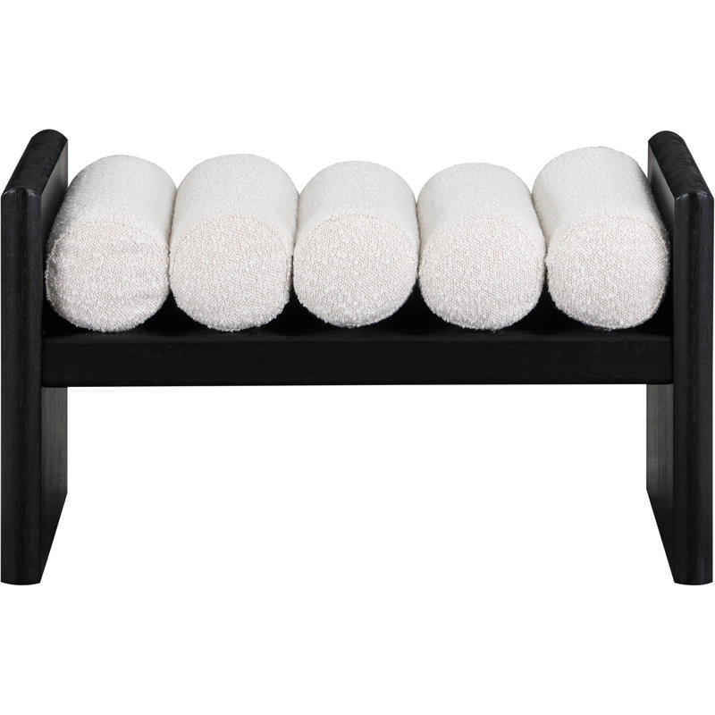 Waverly Boucle Wood Bench, 18" H x 32" W x 19" D, Cream Boucle Fabric / Black Finish