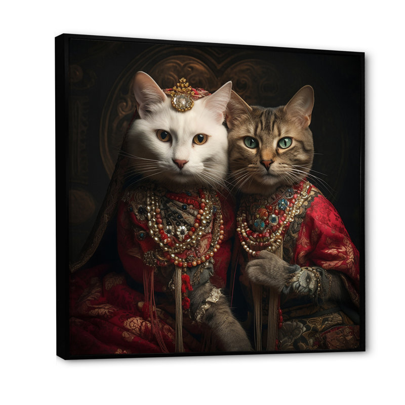 Chats en mode rétro I - Imprimé, 36" H x 36" W, Cadre flottant noir