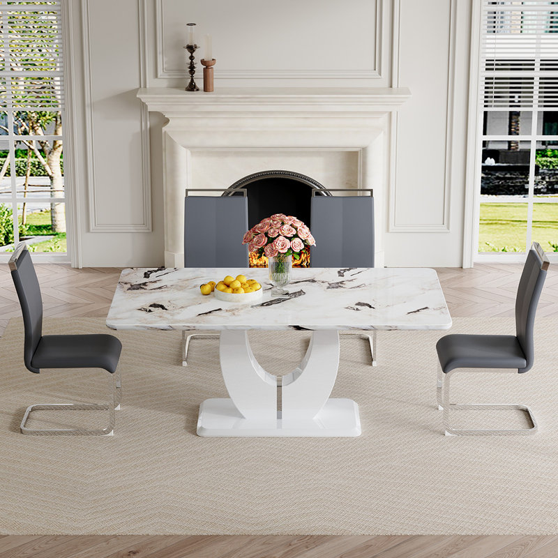Ensemble de table de salle à manger, Gris / argent, 5 pièces, Dalishis