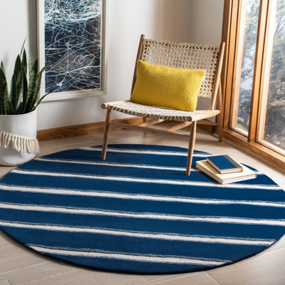 Gonde Hand Tufted Wool/Viscose Striped Rug in Navy