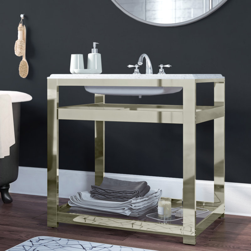 Kingston Brass Kingston Commercial Steel Console Sink Base with Glass Shelf, Polished Nickel