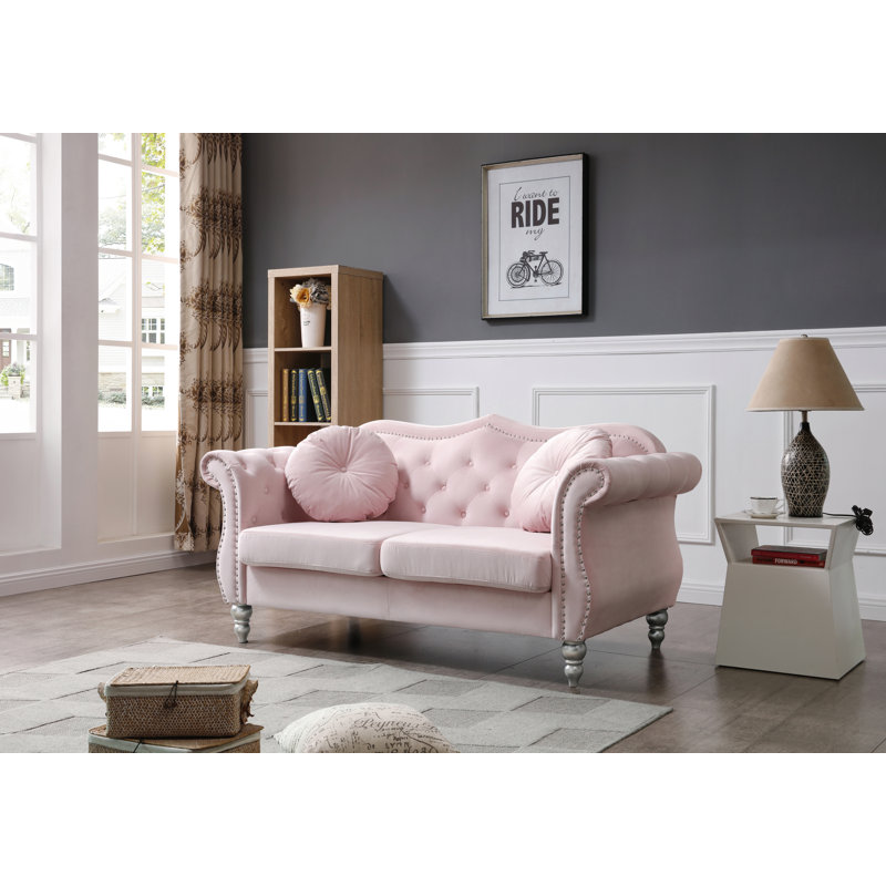 Farney Velvet Rolled Arm Loveseat, Pink