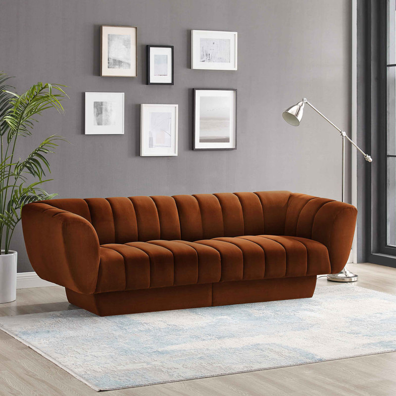 Siniya 88.2" W Chesterfield Sofa, Curry, 30.3 H x 88.2 W x 34.3 D, 3