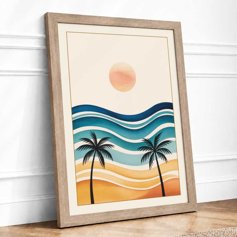 Tropical Sunset Palms Coastal - Print, Oak, A4 - 29.7 x 21.0 cm
