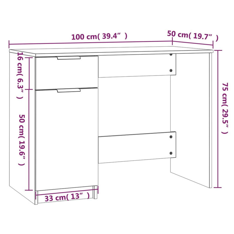 Schlenker 100cm Rectangular Computer Desk with Cabinet, Smoked Oak