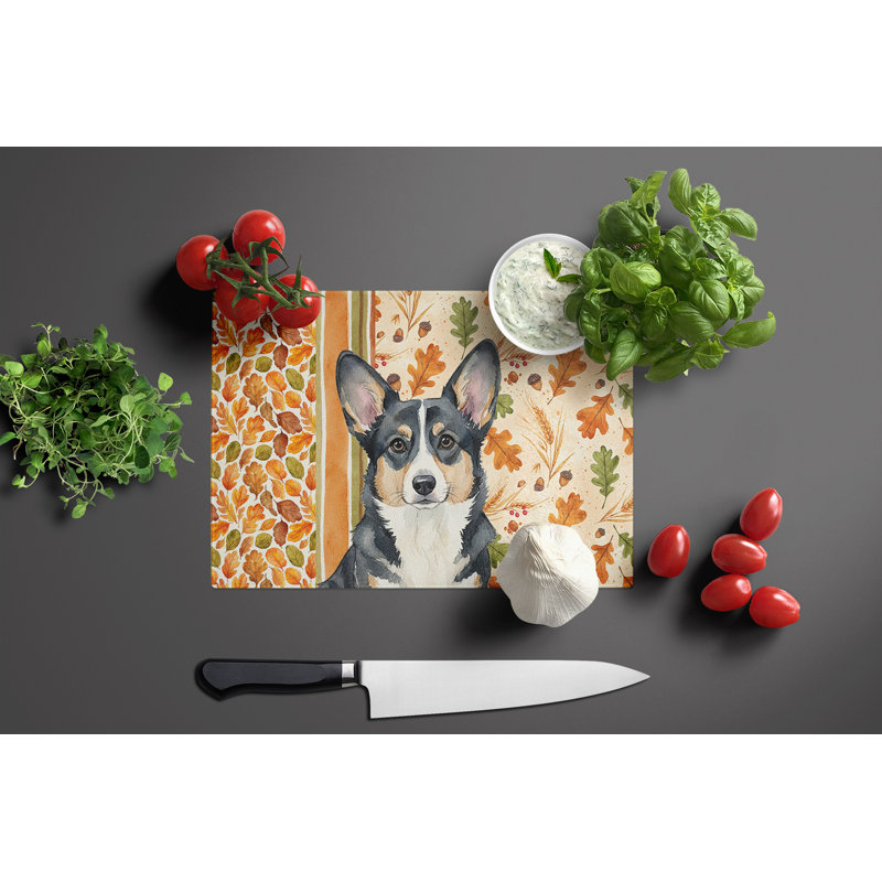 Planche à découper en verre noir et blanc Cardigan Welsh Corgi