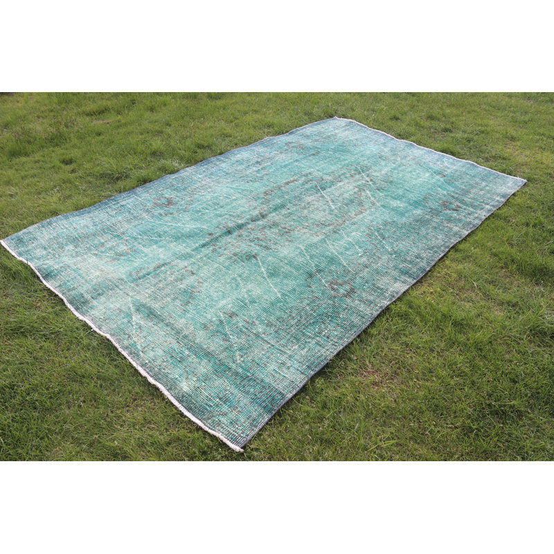 Tapis Oushak vintage rétro surdimensionné en vert, parfait pour les salons et les chambres