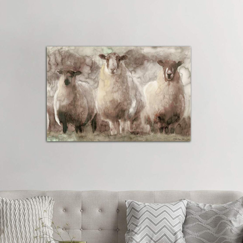 Trois moutons - reproduction d'art, Toile tendue, H 18 po x l 26 po x P 1,5 po