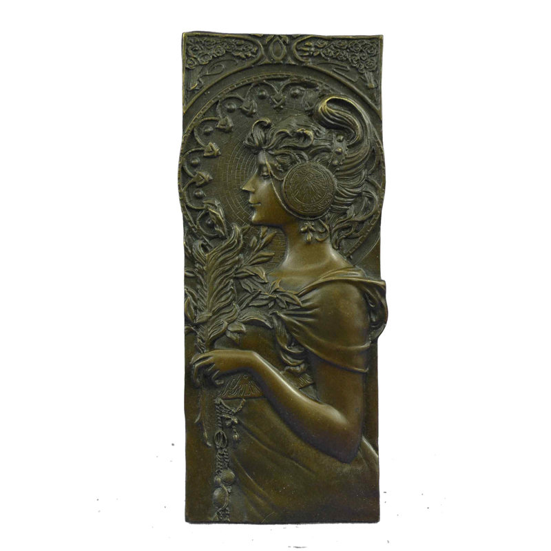 Archibold Art Noveau Female Woman Portrait Bas Relief Bronze Sculpture Carving Hanging Art 9.5 Inches X 4 Inches