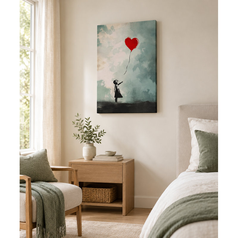 Banksy Balloon Girl Contemporary Graffiti Canvas Wall Art, 91 cm H x 61 cm W
