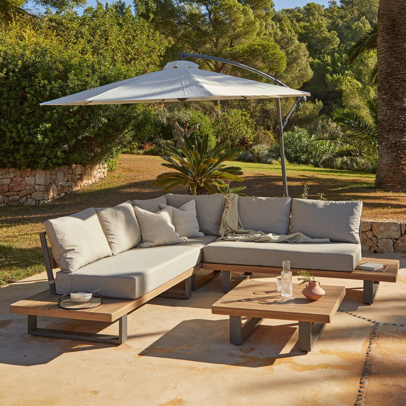 Annaleah 6 - Person Garden Lounge Set with Cushions & Parasol, Cream