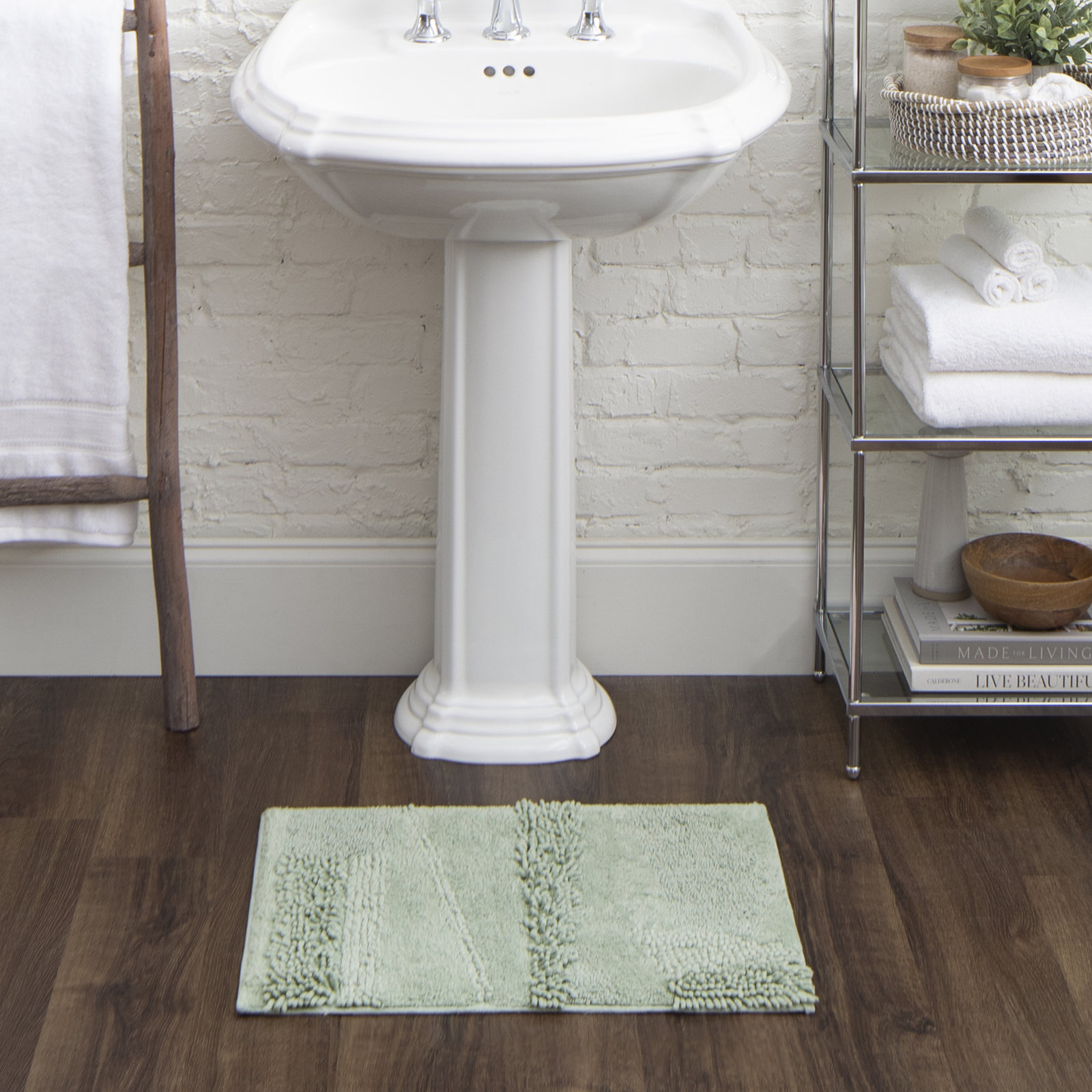 Laverne Cotton Bath Rug, 17" W x 24" L, Seaglass