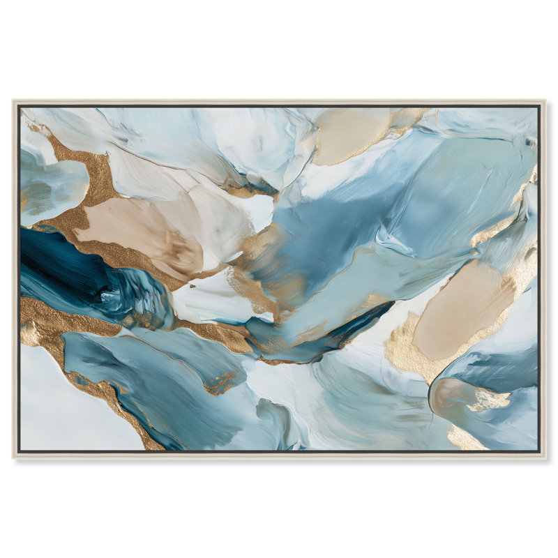 Golden Wave II, reproduction d'art encadrée bleue et dorée par Art Remedy, cadre argenté, 54 x 36, H 37 po x l 55 po
