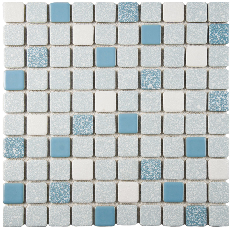 Crystalline Square 1.1" x 1.1" Porcelain Grid Mosaic Wall & Floor Tile, Blue/White