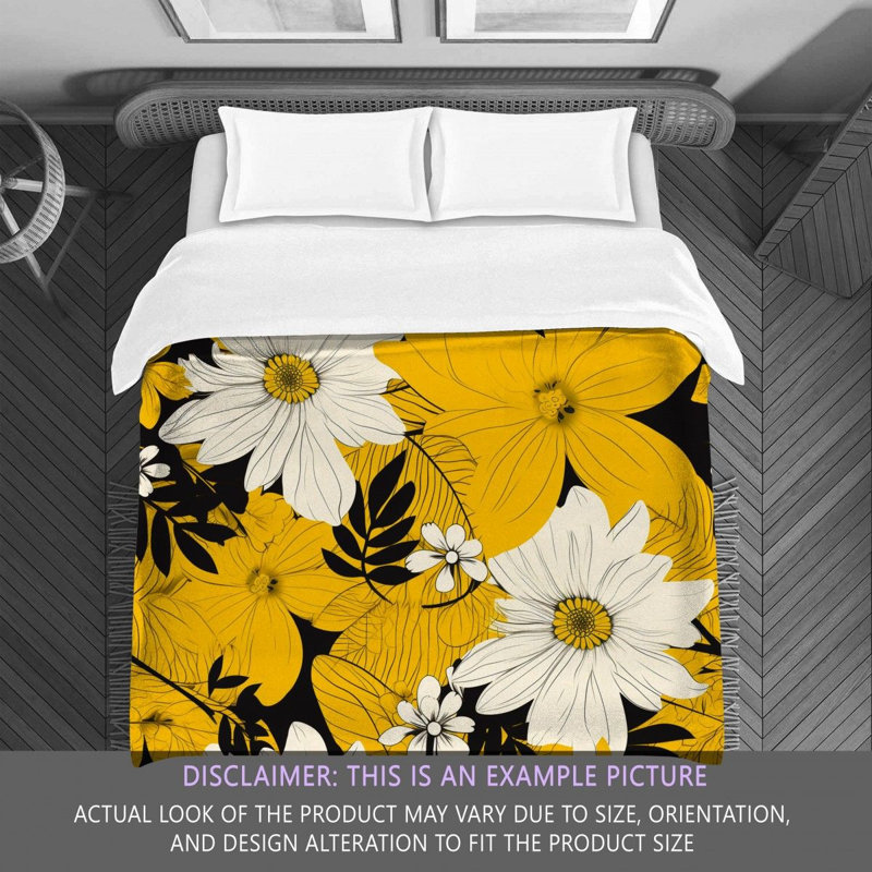 Machine Printed Comforter, Twin Extra Long Comforter, White/Yellow