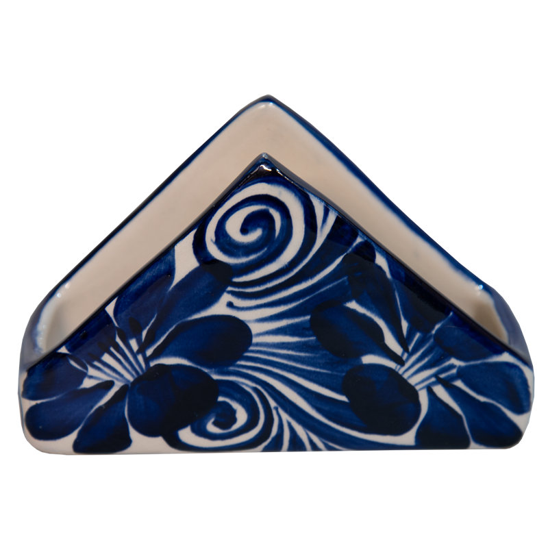 Porte-serviettes en céramique blanc et bleu 