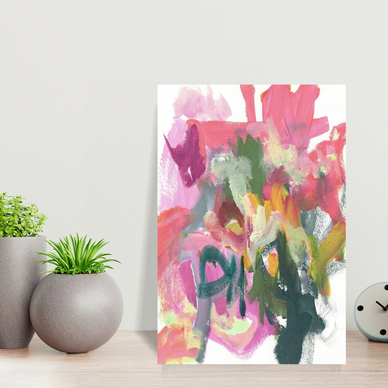 Art abstrait abstrait framboise rose audacieux, H 18 po x l 12 po
