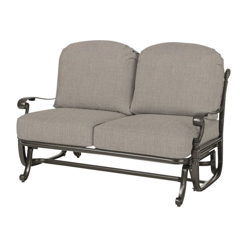 Florence Outdoor Loveseat Glider with Sunbrella Cushions, Desert Bronze, Cast Ash Sunbrella® Plainweave