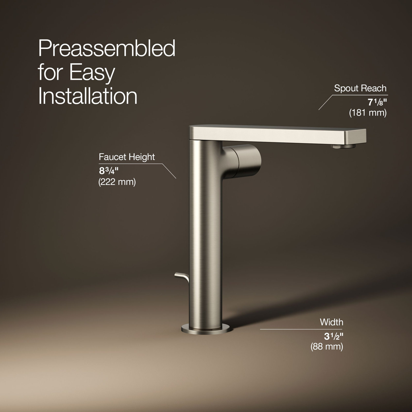 Single-Handle Bathroom Faucet with Drain Assembly, Brushed Nickel