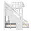 Lit simple superposé au dessus d'un lit double avec escalier de rangement, tablette, glissade et garde-robe, blanc et espresso-2024232865