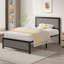 Single Size Bed Frames With Linen Upholstered Headboards And Nailhead Trim, Modern Platform Bed with Sturdy Metal Slats Support, Easy To Assemble