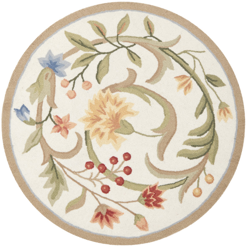 Chelsea Floral Area Rug In Ivory, Round 91 cm