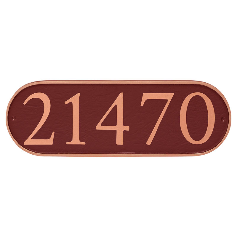 Plaque d’adresse murale 1 ligne allongée serif, Rouge / Cuivre, Oui