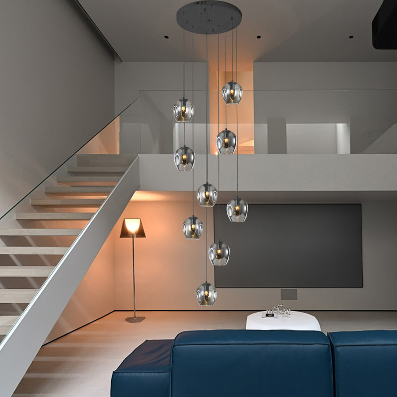 Lustre encastré à intensité variable en verre gris fumée à 9 lumières Hartlynn