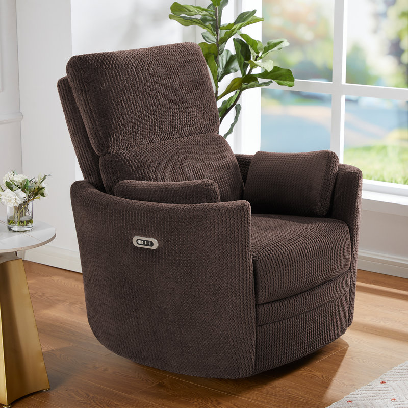 Power Swivel Rocking Recliner chair / 4 Massage Points / USB & Type-C Charge, 2 Pillows, Brown