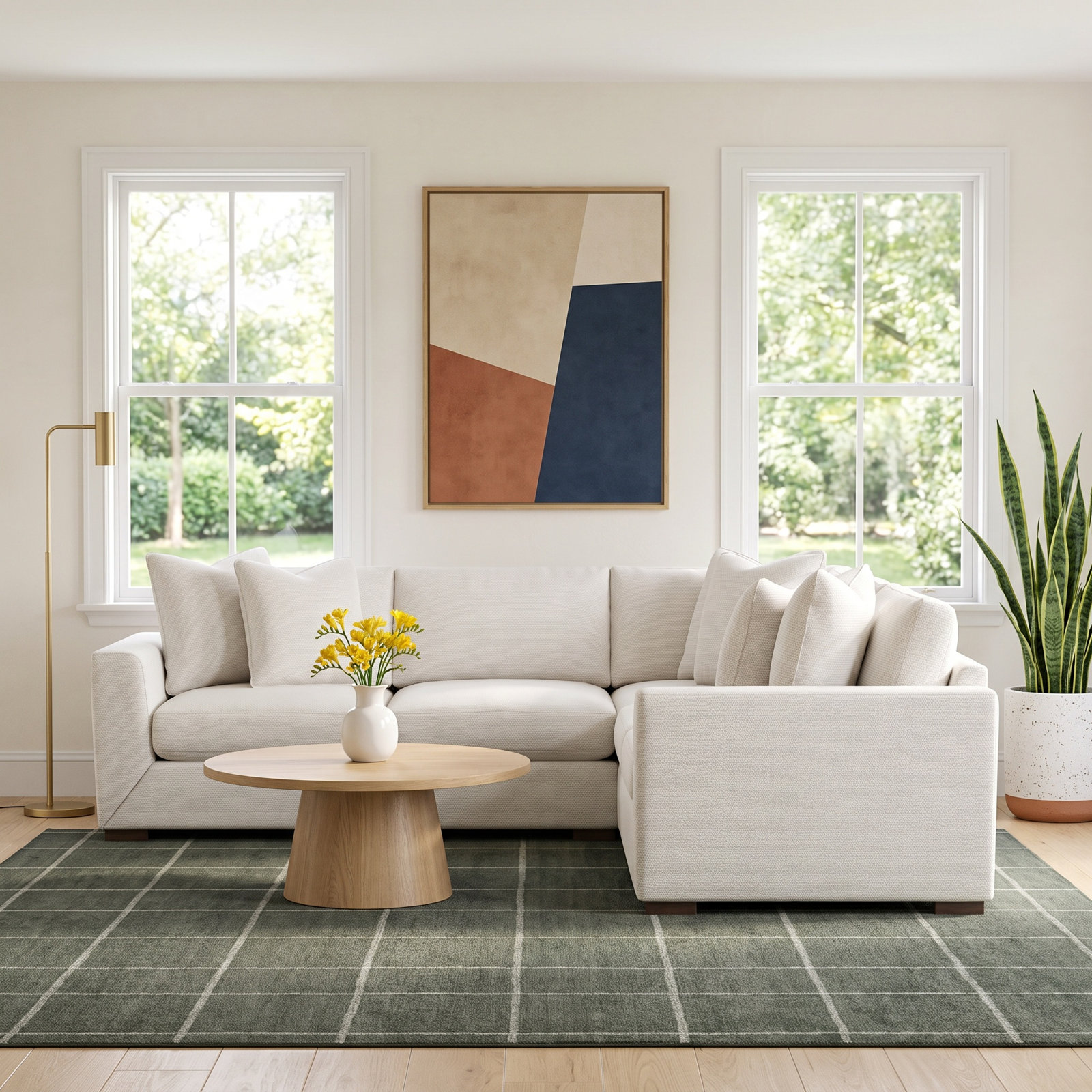 Nicolette Upholstered L-Sectional, Cream Chenille, Aged Gray