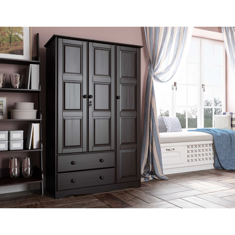 Primm Grand 100% Solid Wood 3-door Wardrobe Armoire with Lock, Java