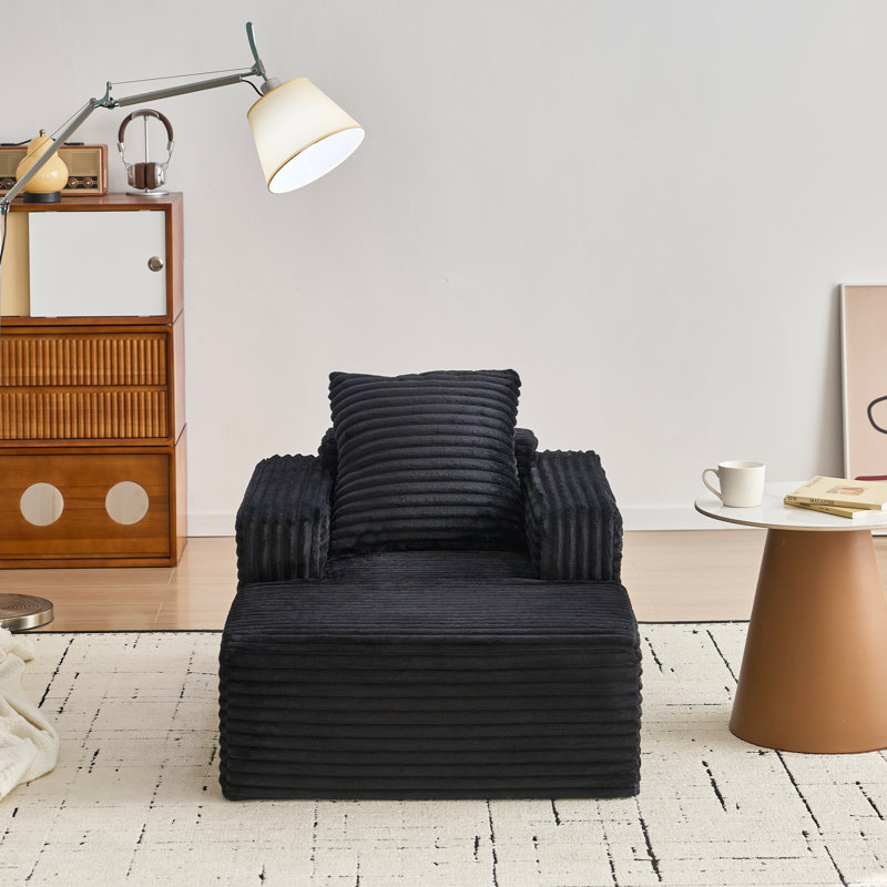 Méridienne 45 po Corduroy - Canapé Cloud, assise profonde, sans assemblage, pour salon chambre, Black Corduroy