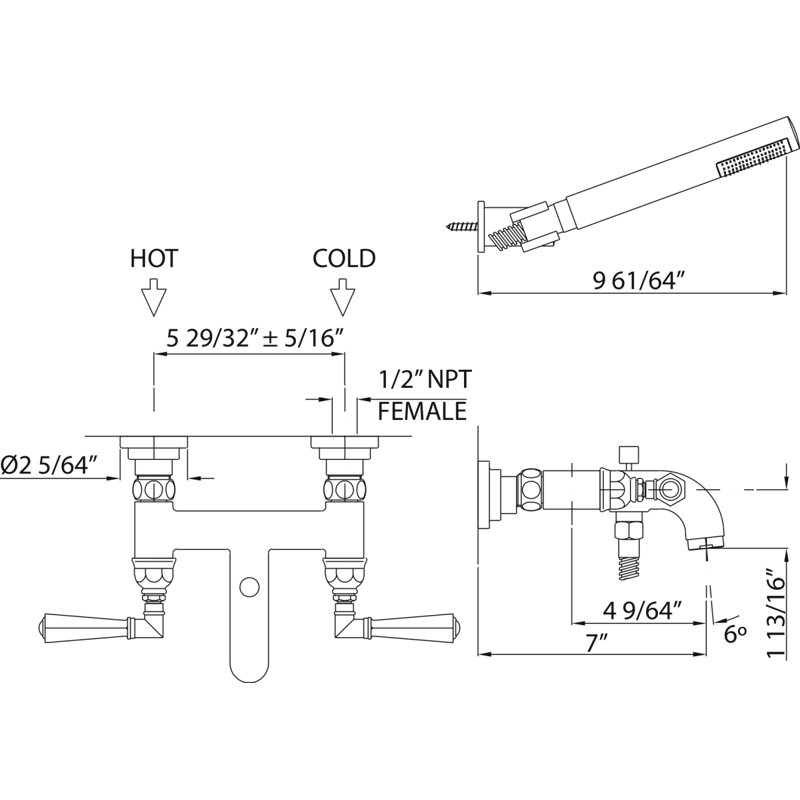 San Giovanni Exposed Wall Mount Tub Filler, Level, Polished Chrome