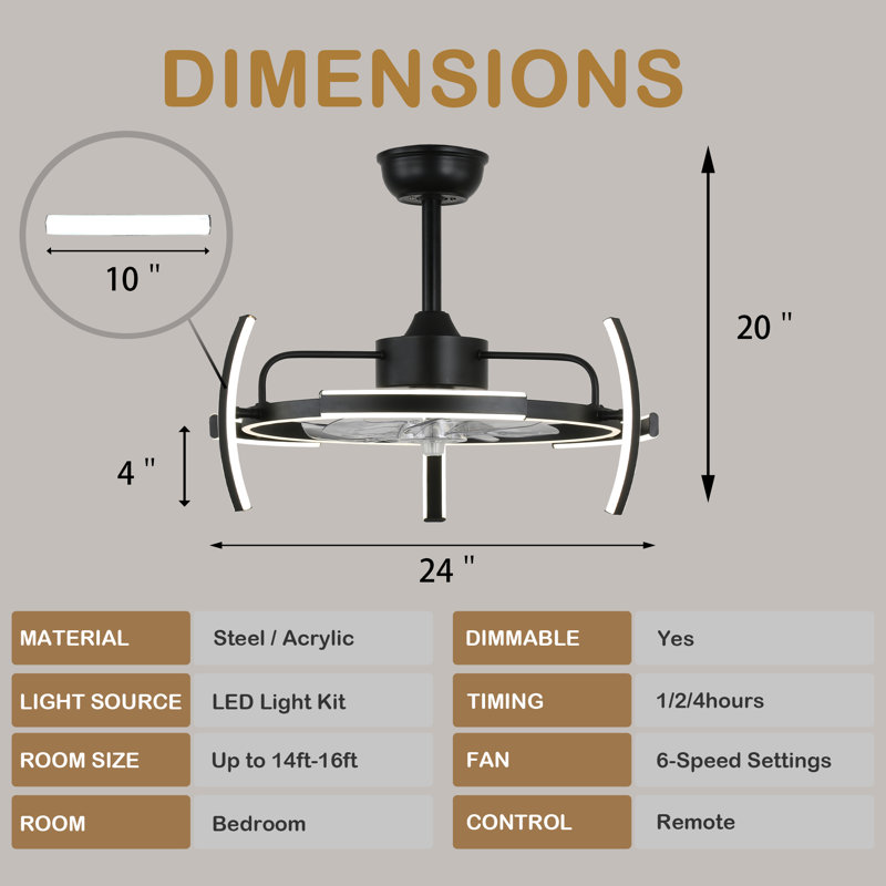 Kiara 12'' Ceiling Fan with LED Lights, Black