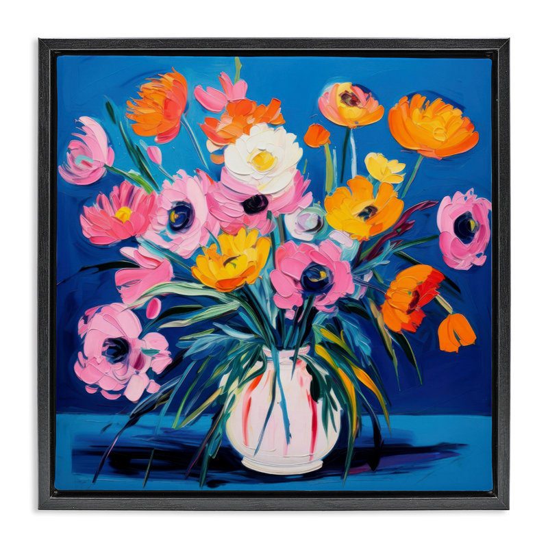 Art mural sur toile Bright Poppies Bouquet par LSR Design Studio, H 18 po x l 18 po, Cadre flottant noir de jais