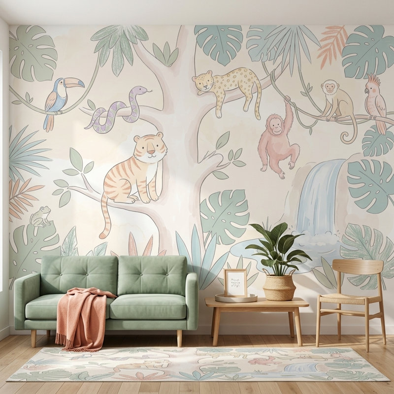 Papier peint jungle tropicale tropicale, 140 po x 108 po, Peler et coller