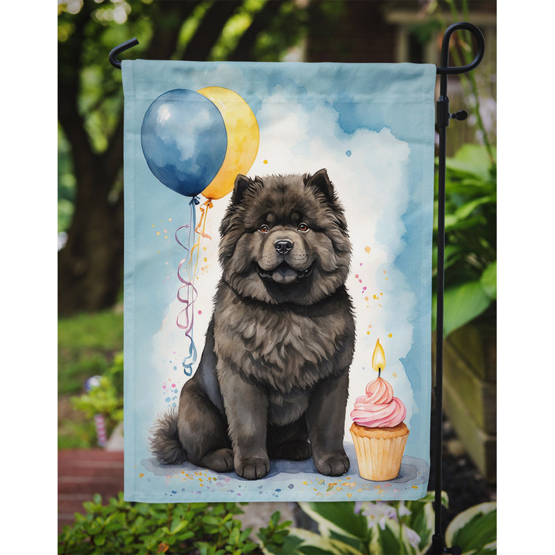 Drapeau de jardin «Happy Birthday», Chow-chow noir