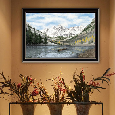 Multicolor Wall Art For Bedroom - Maroon Bells Black Framed Wood And Paper 27X19 Inches, 6 Lbs Crafted Artpiece Made In
