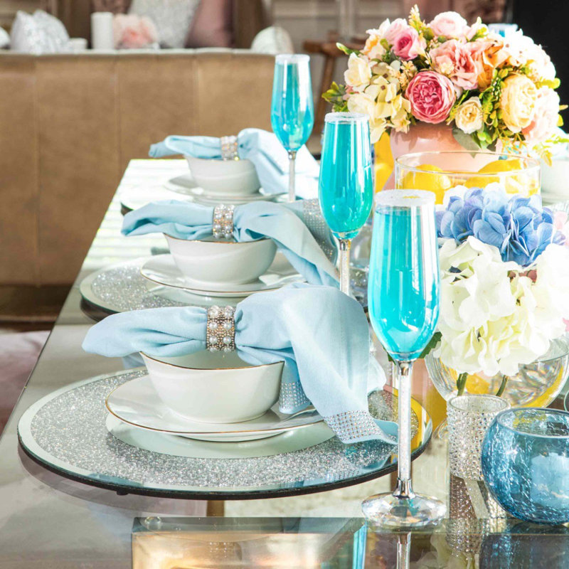 Ensemble de 4 serviettes de table Sparkles Home Montaigne Pearl | Faux perle et strass en acier inoxydable.